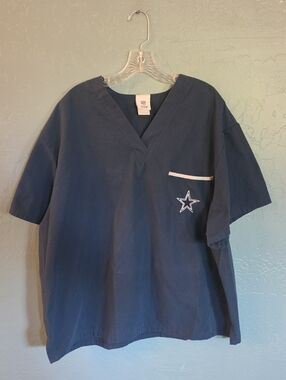 NFL Cowboys Scrubs Navy and White Logo Top